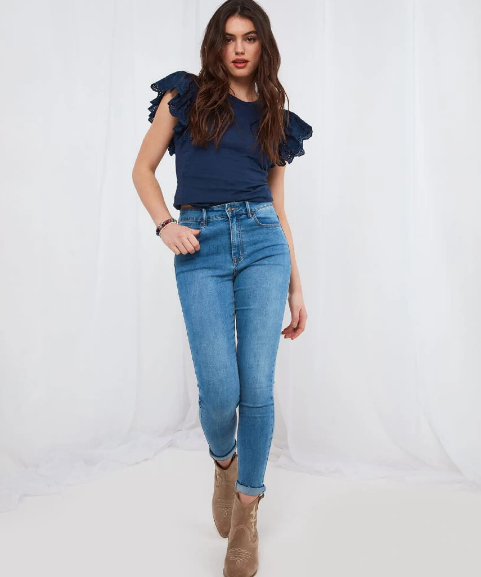 pretty_broderie_top_3.webp Sale Tops, Tunics & Blouses | Women's Joe Browns Pretty Broderie Top Navy / Pink / White
