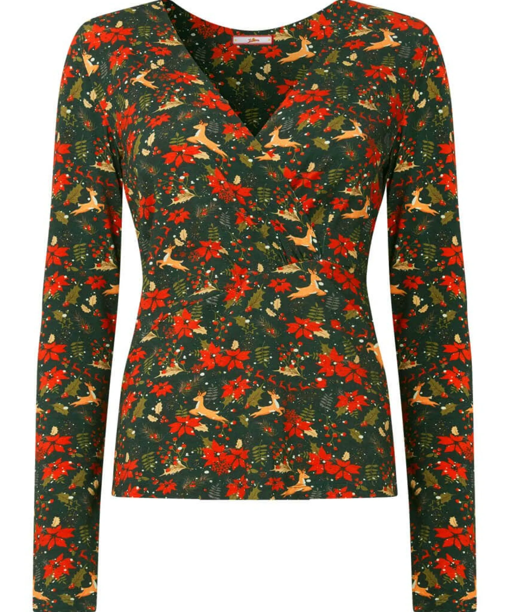 radiant_reindeer_wrap_top_1.webp Tops, Tunics & Blouses | Half Price Christmas Styles | Sale Tops, Tunics & Blouses | Women's | Women's | Women's Joe Browns Radiant Reindeer Wrap Top Green