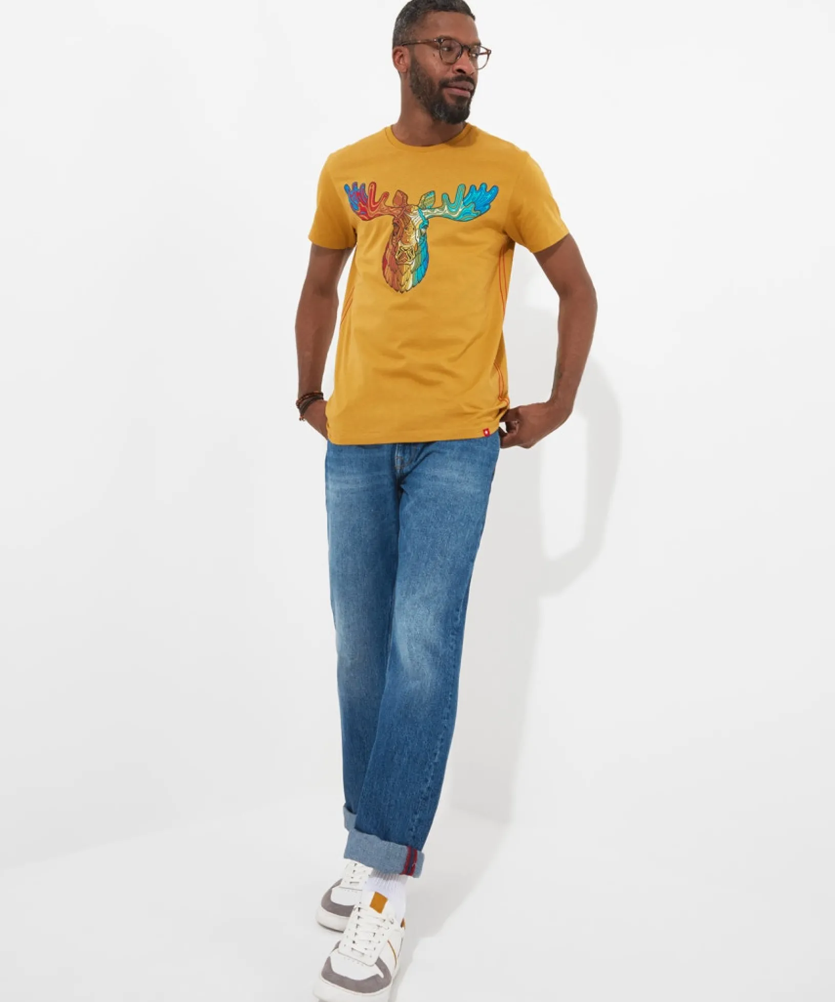 rainbow_stag_tee_2.webp Shop Men's Collection | Graphic T-Shirts | Tops & T-Shirts | Sale Tops & T-Shirts | Top Picks | Top Picks | Men,s | Men,s Joe Browns Rainbow Stag Tee Ochre