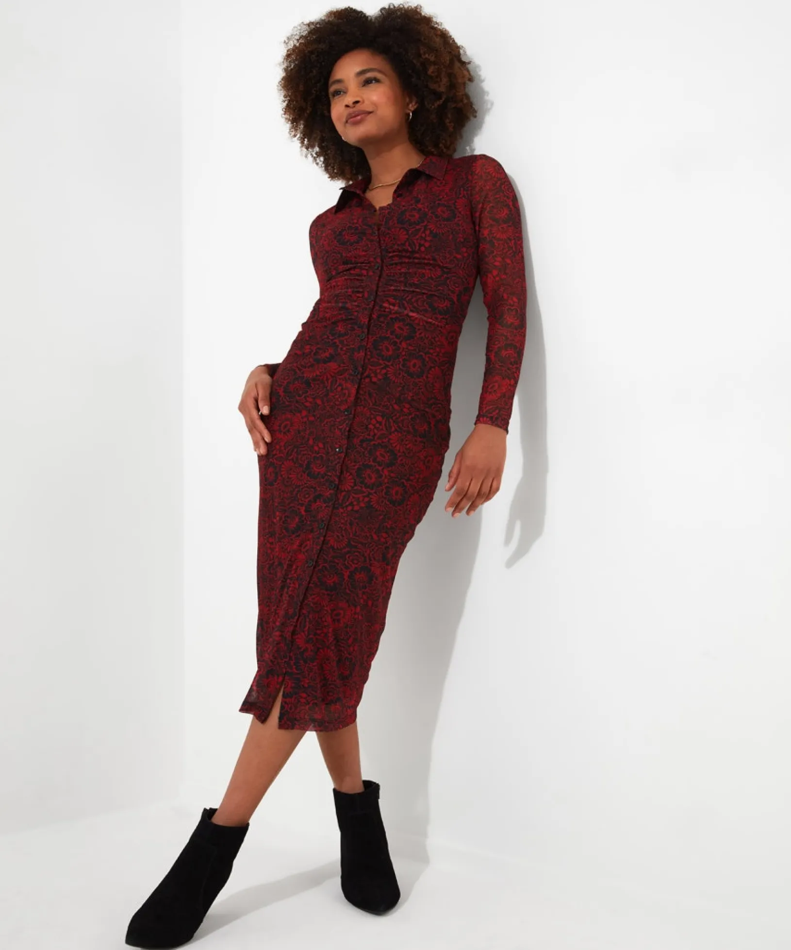 ruched_front_button_throu_0.webp Shop Women's Collection | Midi Dresses | Dresses | Sale Dresses | Top Picks | Top Picks | Women's | Women's Joe Browns Ruched Front Button Through Mesh Dress Multi
