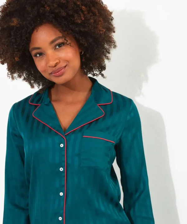 Pyjamas & Loungewear | Gifts | Sale Pyjamas & Loungewear | Sale Tops, Tunics & Blouses | Women's | Women's | Women's | Women's Joe Browns Satin Stripe Pyjama Top Teal
