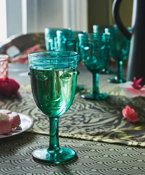 Kitchen | Home Joe Browns Set Of 6 Deco Face Wine Glasses Green