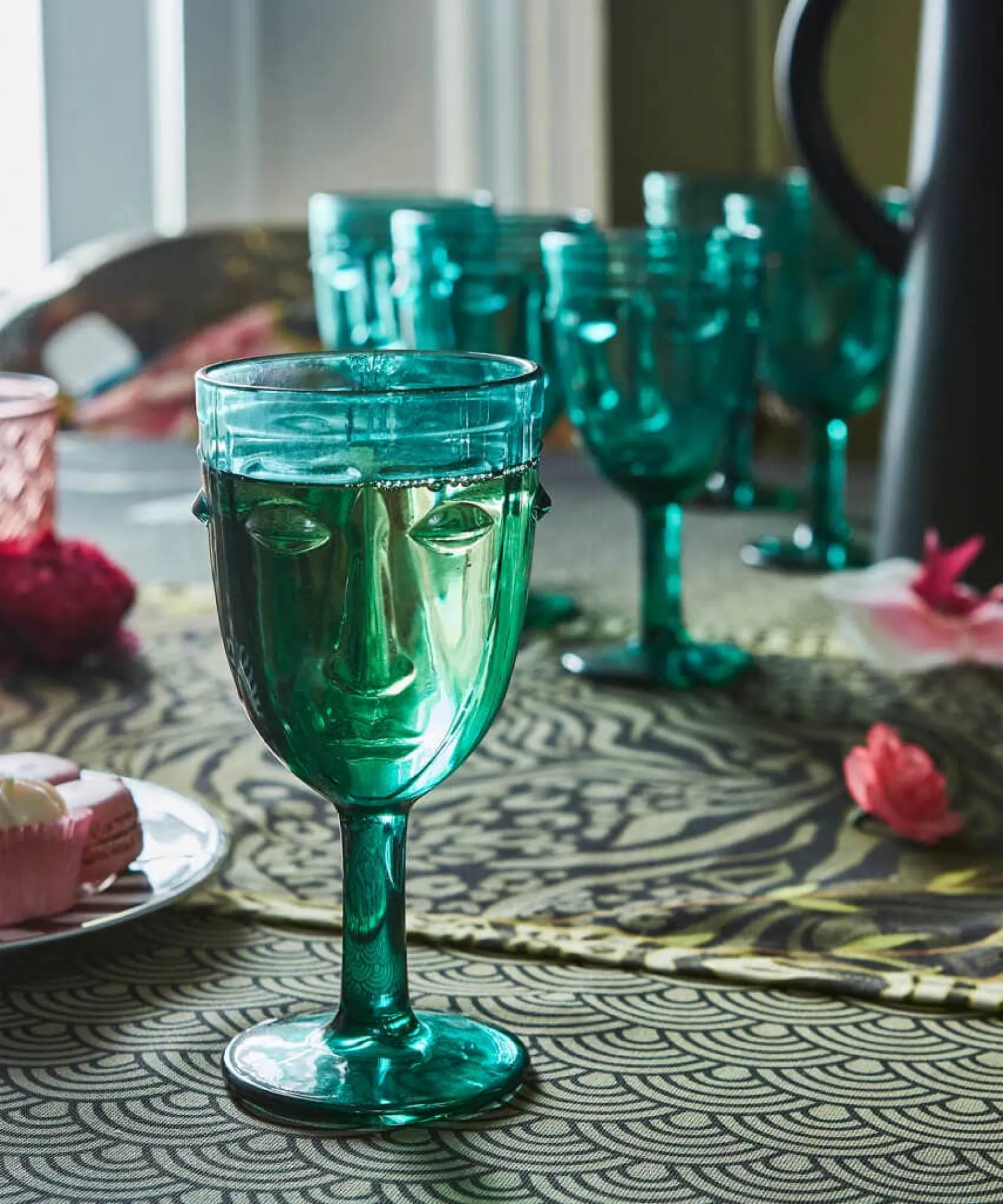 set_of__deco_face_wine_gl_4.webp Kitchen | Home Joe Browns Set Of 6 Deco Face Wine Glasses Green