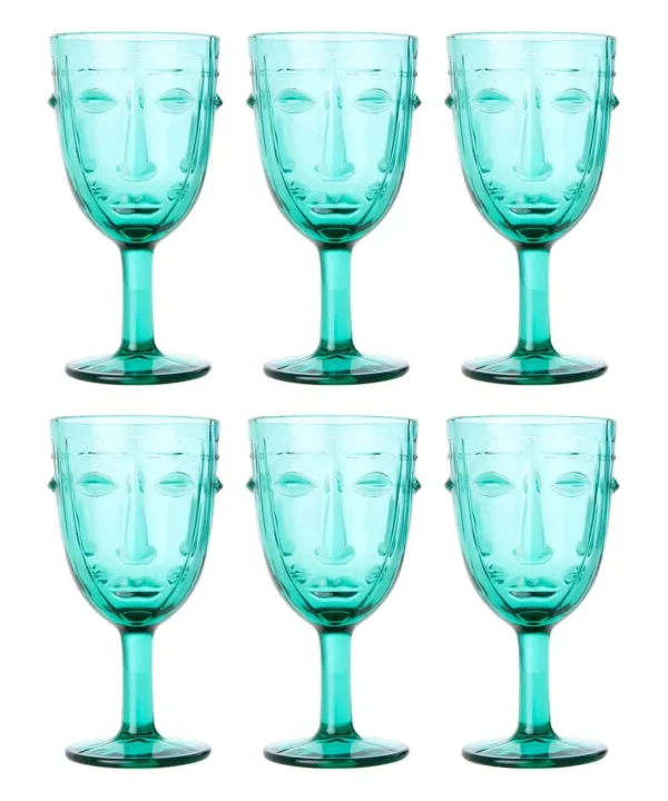 Kitchen | Home Joe Browns Set Of 6 Deco Face Wine Glasses Green