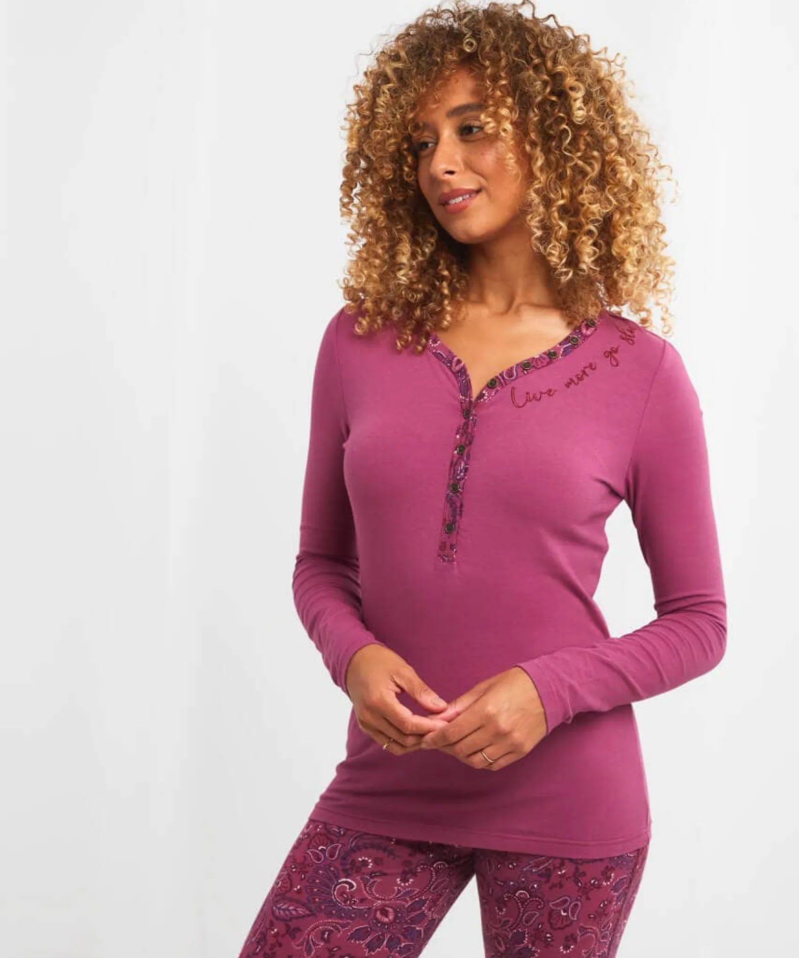 sloe_joes_button_down_top_2.webp Sale Pyjamas & Loungewear | Women's Joe Browns Sloe Joes Button Down Top Berry Multi