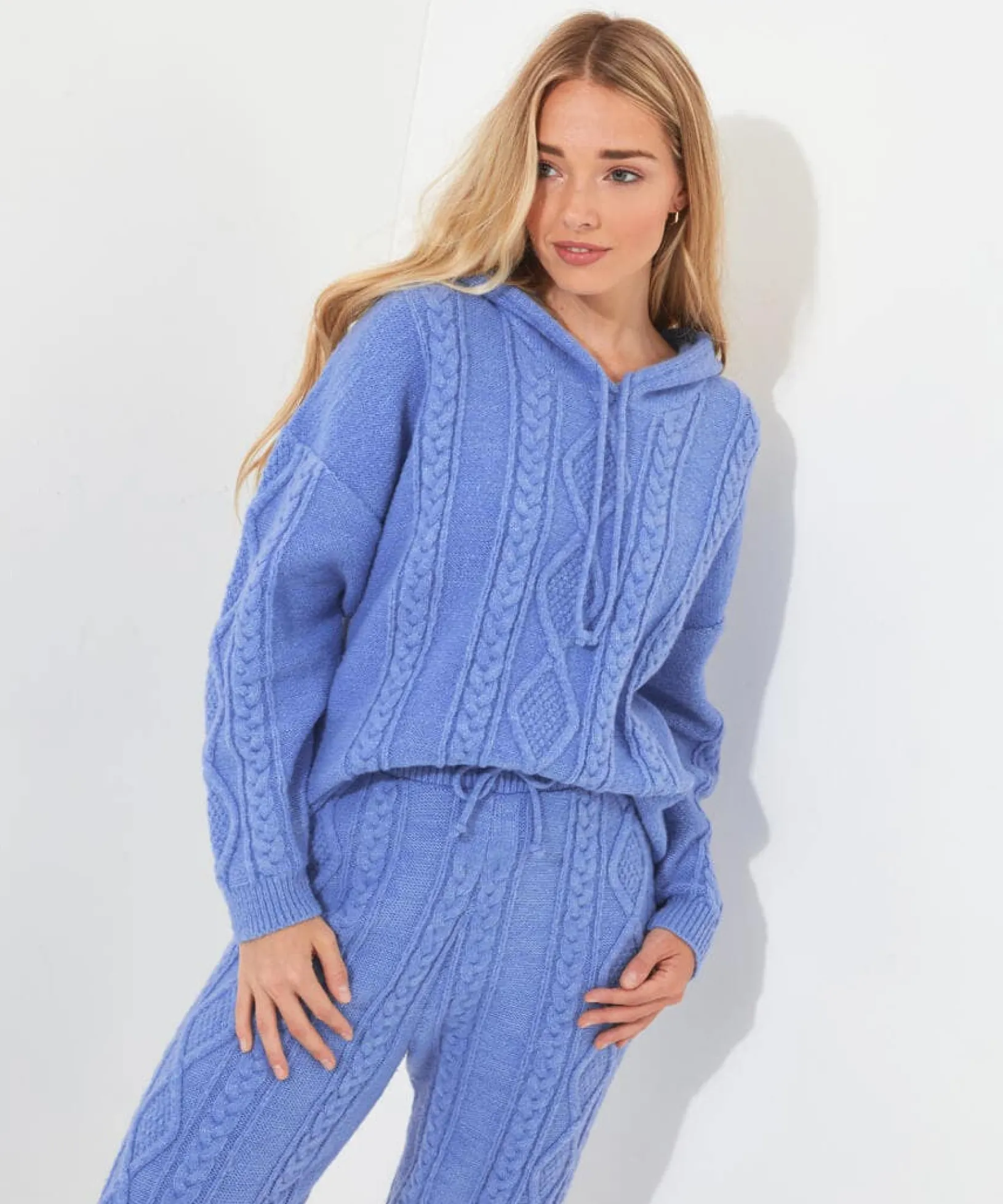 sloe_joes_cable_knit_hood_3.webp Shop Women's Collection | Pyjamas & Loungewear | Gifts | Tops, Tunics & Blouses | Top Picks | Women's | Women's | Women's Joe Browns Sloe Joes Cable Knit Hoody Blue