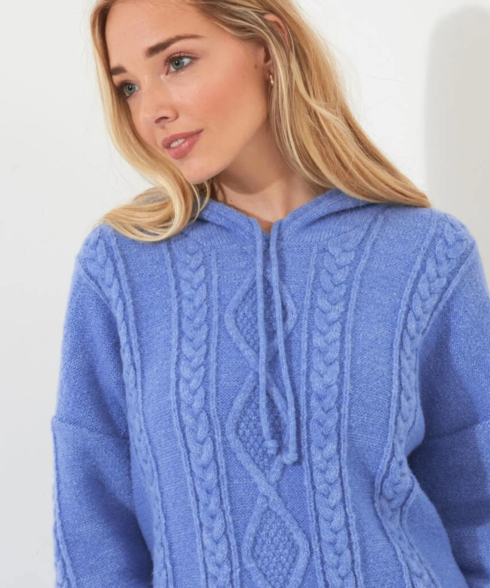 sloe_joes_cable_knit_hood_5.webp Shop Women's Collection | Pyjamas & Loungewear | Gifts | Tops, Tunics & Blouses | Top Picks | Women's | Women's | Women's Joe Browns Sloe Joes Cable Knit Hoody Blue