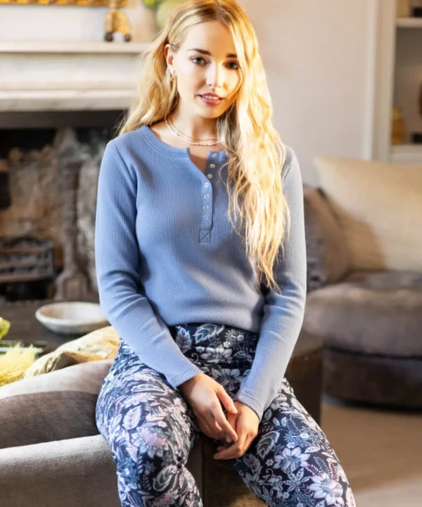 Pyjamas & Loungewear | Gifts | Tops, Tunics & Blouses | Women's | Women's | Women's Joe Browns Sloe Joes Waffle Henley Blue