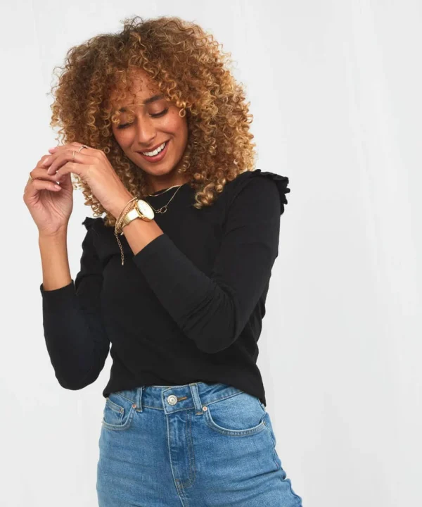Sale Tops, Tunics & Blouses | Women's Joe Browns Stunning Ruffle Sleeve Tee Black / Orange