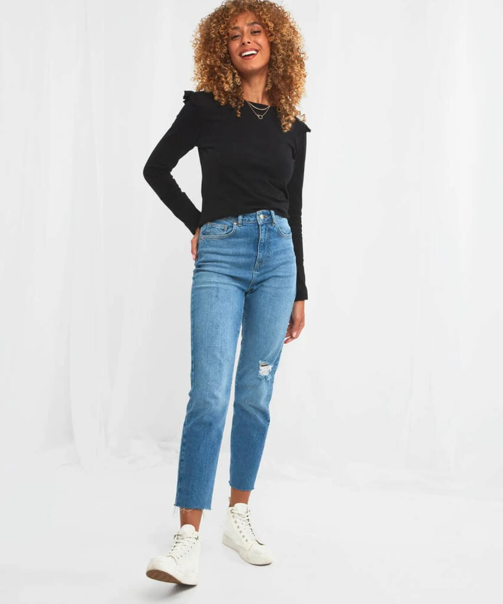 stunning_ruffle_sleeve_te_2.webp Sale Tops, Tunics & Blouses | Women's Joe Browns Stunning Ruffle Sleeve Tee Black / Orange