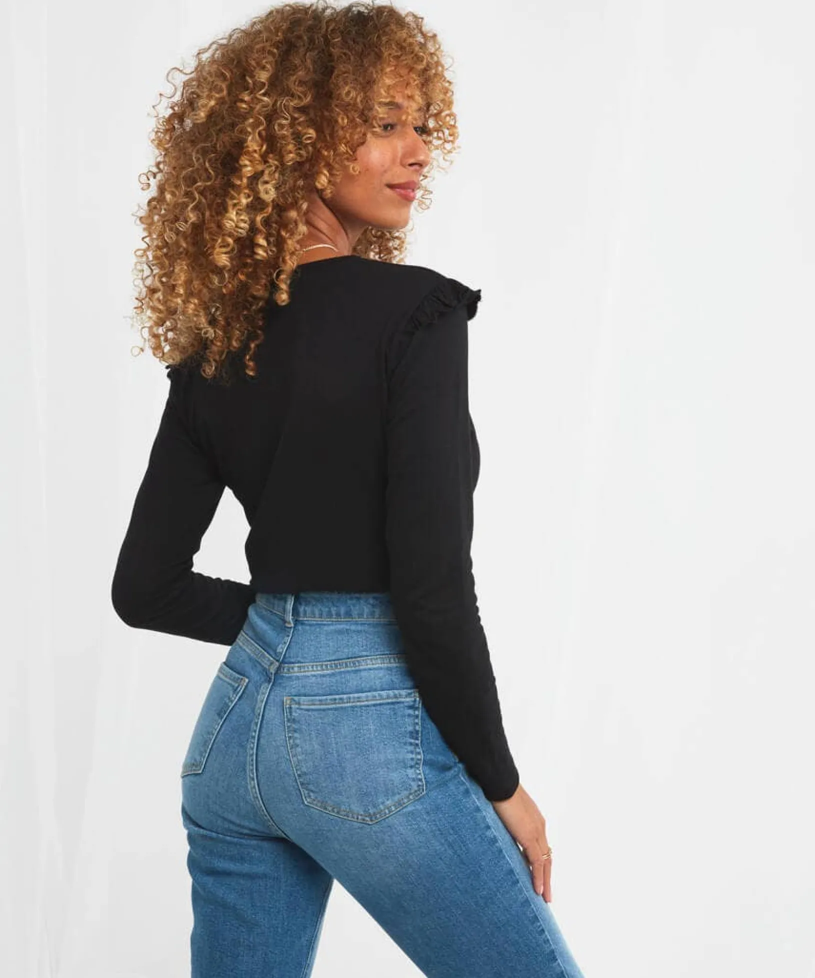 stunning_ruffle_sleeve_te_3.webp Sale Tops, Tunics & Blouses | Women's Joe Browns Stunning Ruffle Sleeve Tee Black / Orange