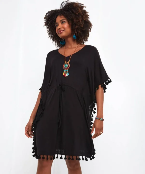 Sale Accessories & Jewellery | Sale Tops, Tunics & Blouses | Women's | Women's Joe Browns Tassel Trim Boho Beach Cover Up Black / Blue