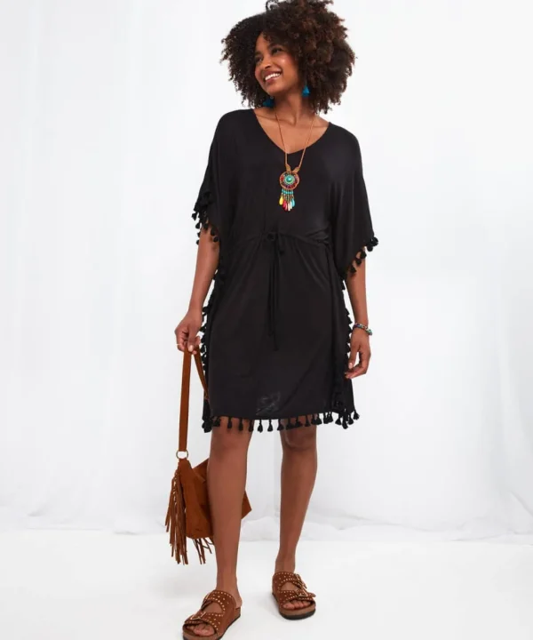 Sale Accessories & Jewellery | Sale Tops, Tunics & Blouses | Women's | Women's Joe Browns Tassel Trim Boho Beach Cover Up Black / Blue