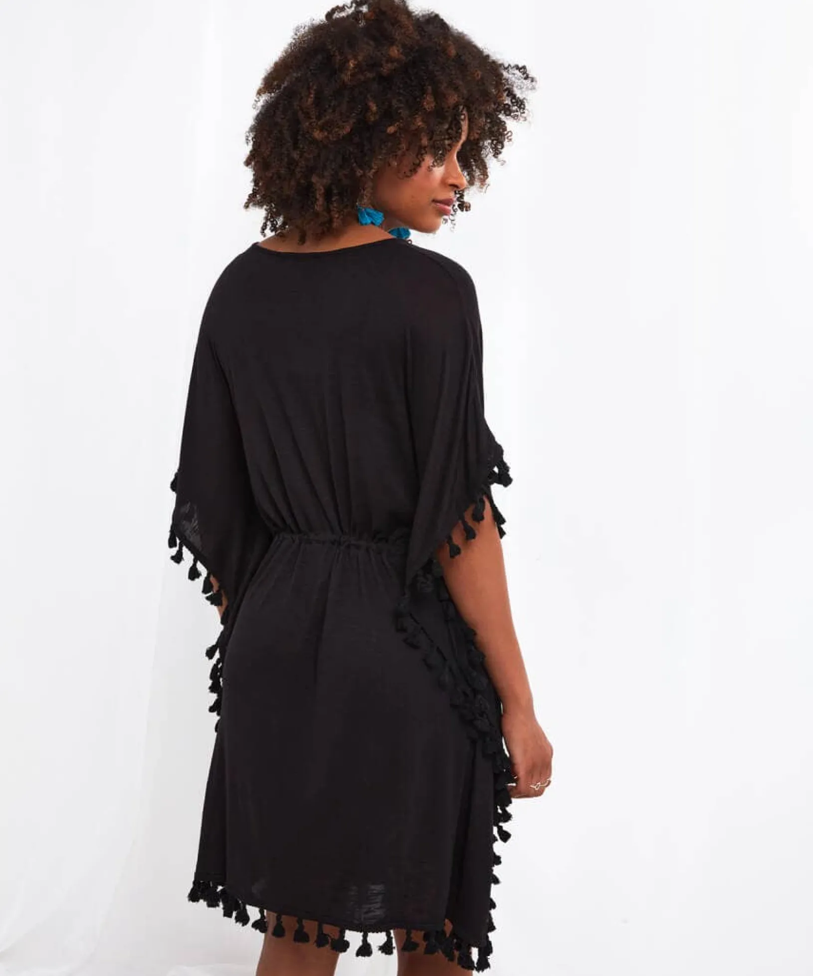 tassel_trim_boho_beach_co_3.webp Sale Accessories & Jewellery | Sale Tops, Tunics & Blouses | Women's | Women's Joe Browns Tassel Trim Boho Beach Cover Up Black / Blue