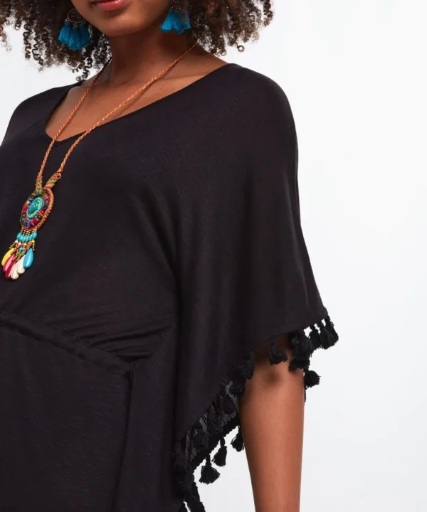 Sale Accessories & Jewellery | Sale Tops, Tunics & Blouses | Women's | Women's Joe Browns Tassel Trim Boho Beach Cover Up Black / Blue
