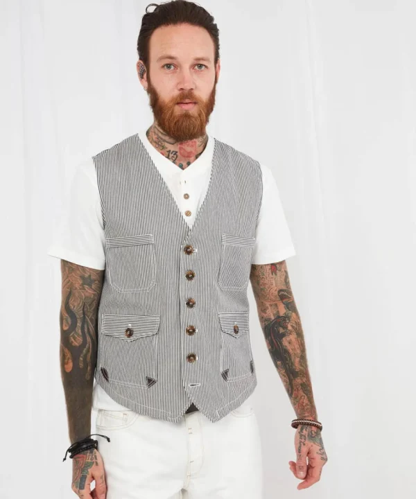 Sale Waistcoats | Sale Coats & Jacket | Men，s | Men，s Joe Browns Terrific Tick Stripe Waistcoat Blue/White