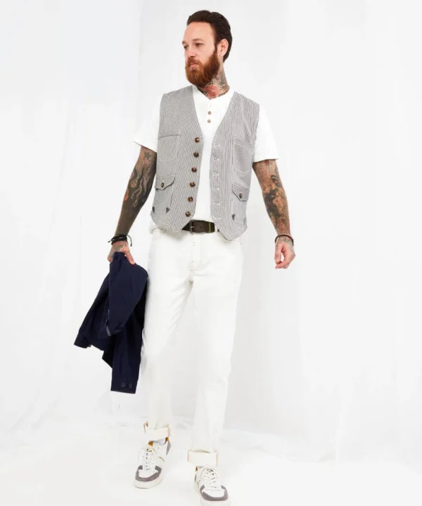 Sale Waistcoats | Sale Coats & Jacket | Men，s | Men，s Joe Browns Terrific Tick Stripe Waistcoat Blue/White