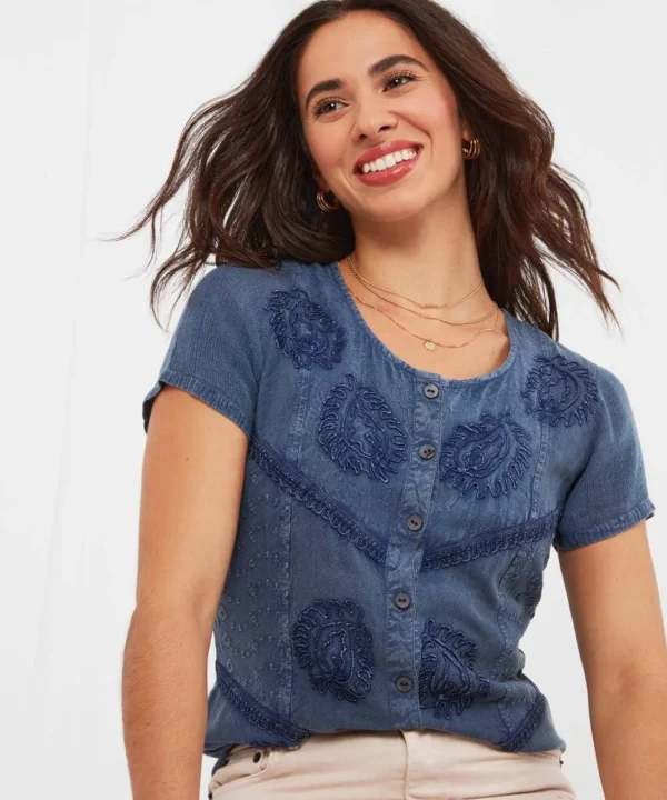 Sale Tops, Tunics & Blouses | Women's Joe Browns Washed Embroidered Blouse Blue / Grey