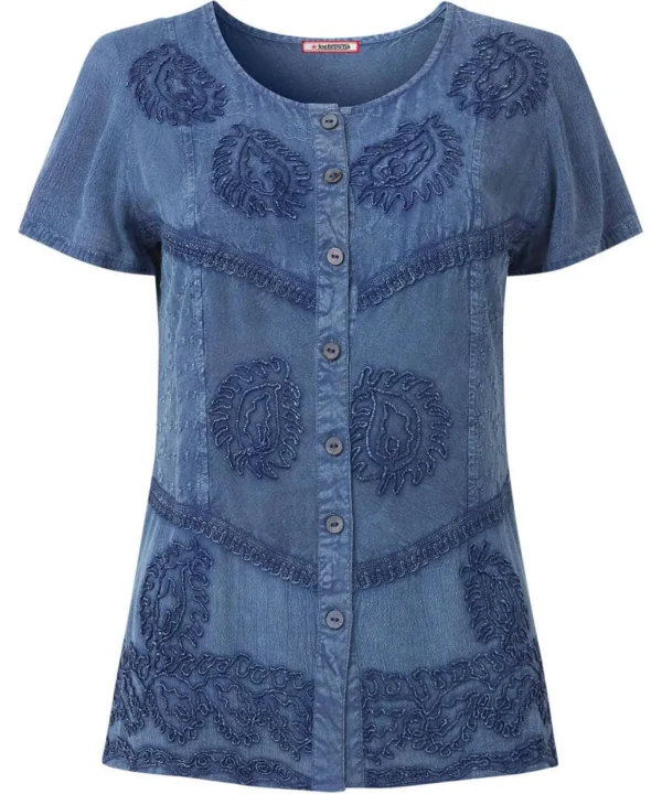 Sale Tops, Tunics & Blouses | Women's Joe Browns Washed Embroidered Blouse Blue / Grey