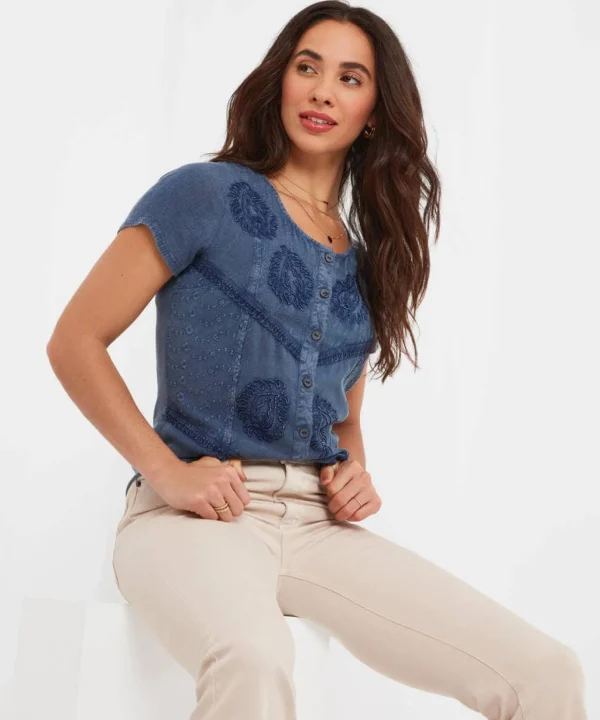Sale Tops, Tunics & Blouses | Women's Joe Browns Washed Embroidered Blouse Blue / Grey