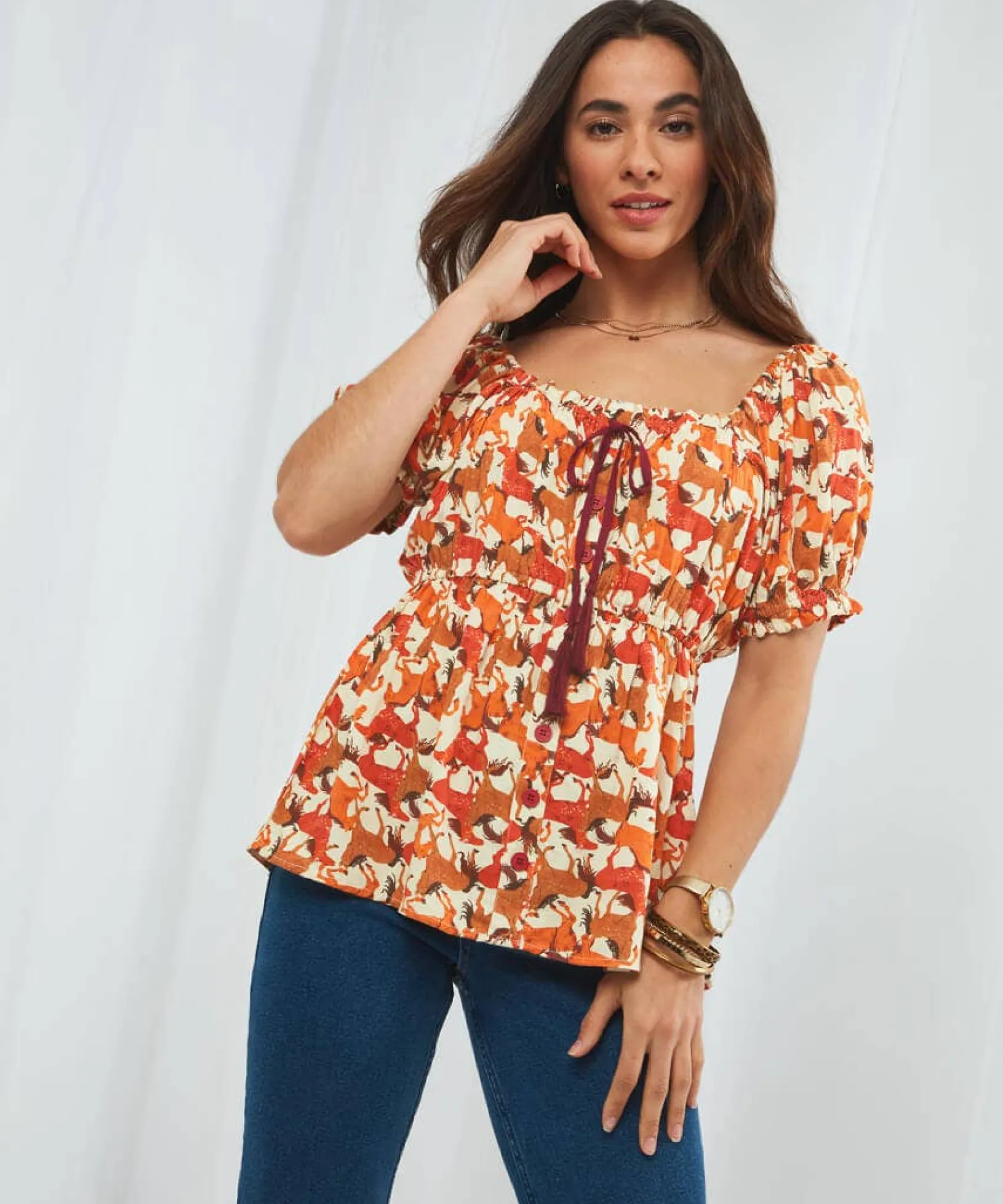 wild_horses_boho_top_2.webp Sale Tops, Tunics & Blouses | Women's Joe Browns Wild Horses Boho Top Rust