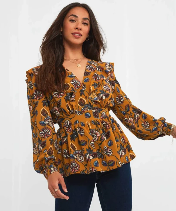 Sale Tops, Tunics & Blouses | Women's Joe Browns Wonderful Floral Frill Top Ochre