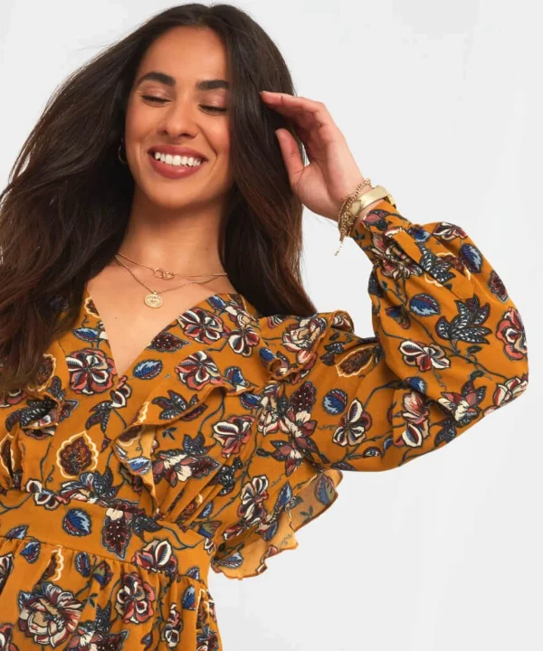 Sale Tops, Tunics & Blouses | Women's Joe Browns Wonderful Floral Frill Top Ochre