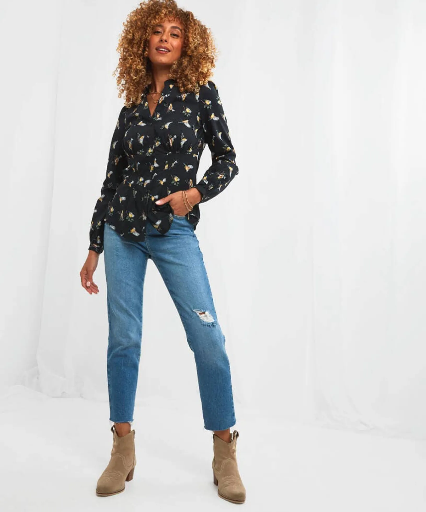 woodland_wonders_blouse_2.webp Sale Tops, Tunics & Blouses | Women's Joe Browns Woodland Wonders Blouse Black / White